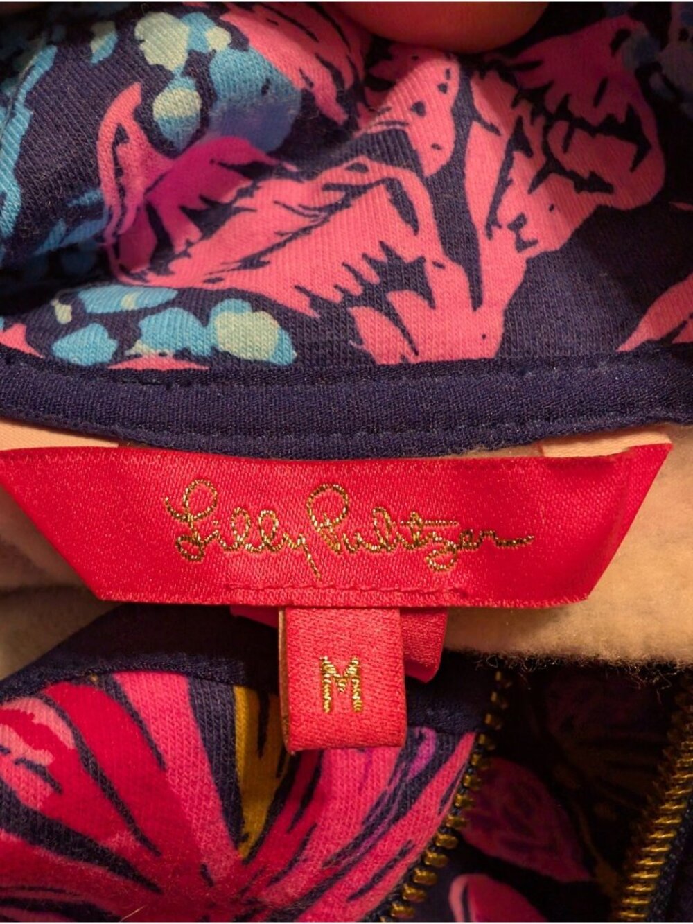 Lilly Pulitzer Luxletic Floral Zip Up Cropped Fleece Jacket Pink Blue Palms M - Picture 5 of 9